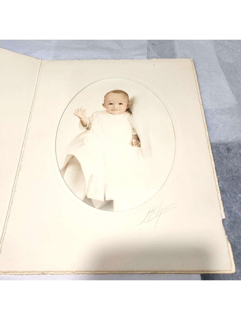 Vintage 1940s Baby Portrait Photo Hand Colored Tinted Holmes Studio Folder 7x10